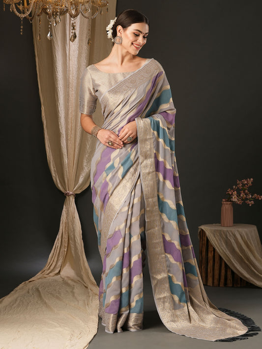 Women's Georgette Grey Woven Design Designer Saree With Blouse Piece