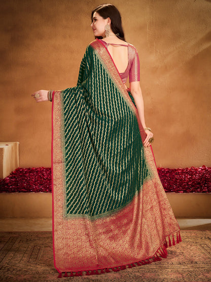 Women's Georgette Green Woven Design Designer Saree With Blouse Piece