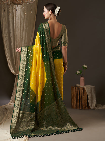 Women's Georgette Yellow Woven Design Designer Saree With Blouse Piece