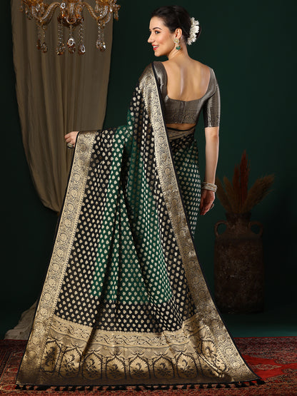 Women's Georgette Green Woven Design Designer Saree With Blouse Piece
