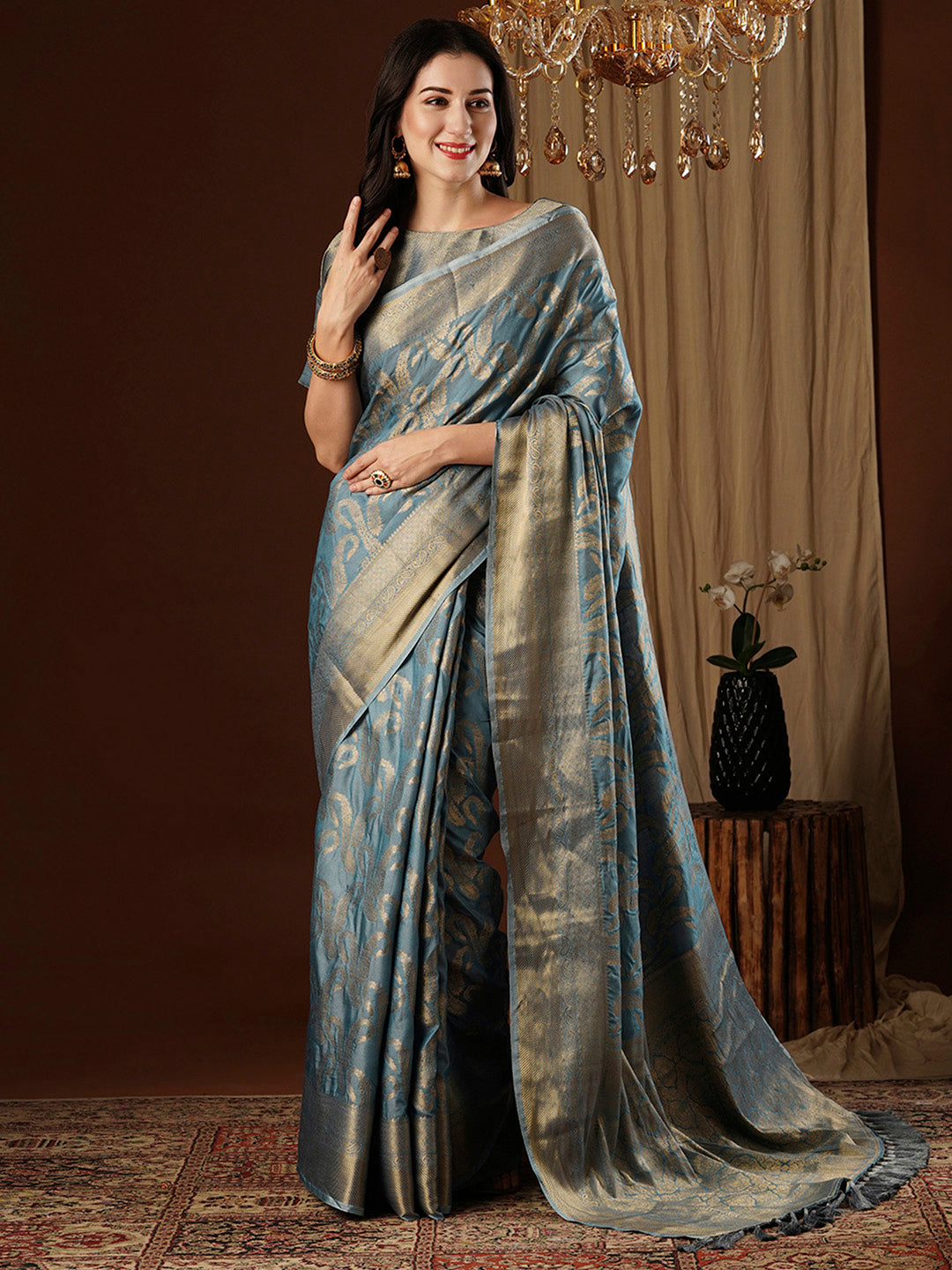Women's Viscose Silk Blue Woven Design Designer Saree With Blouse Piece