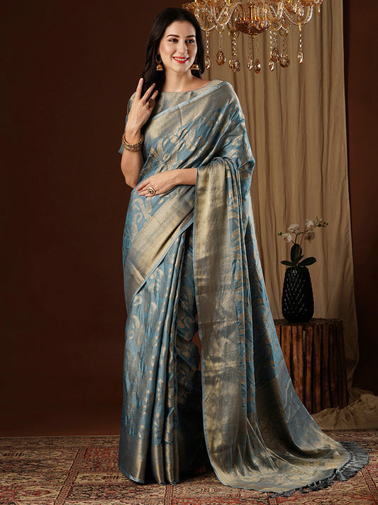 Women's Viscose Silk Blue Woven Design Designer Saree With Blouse Piece
