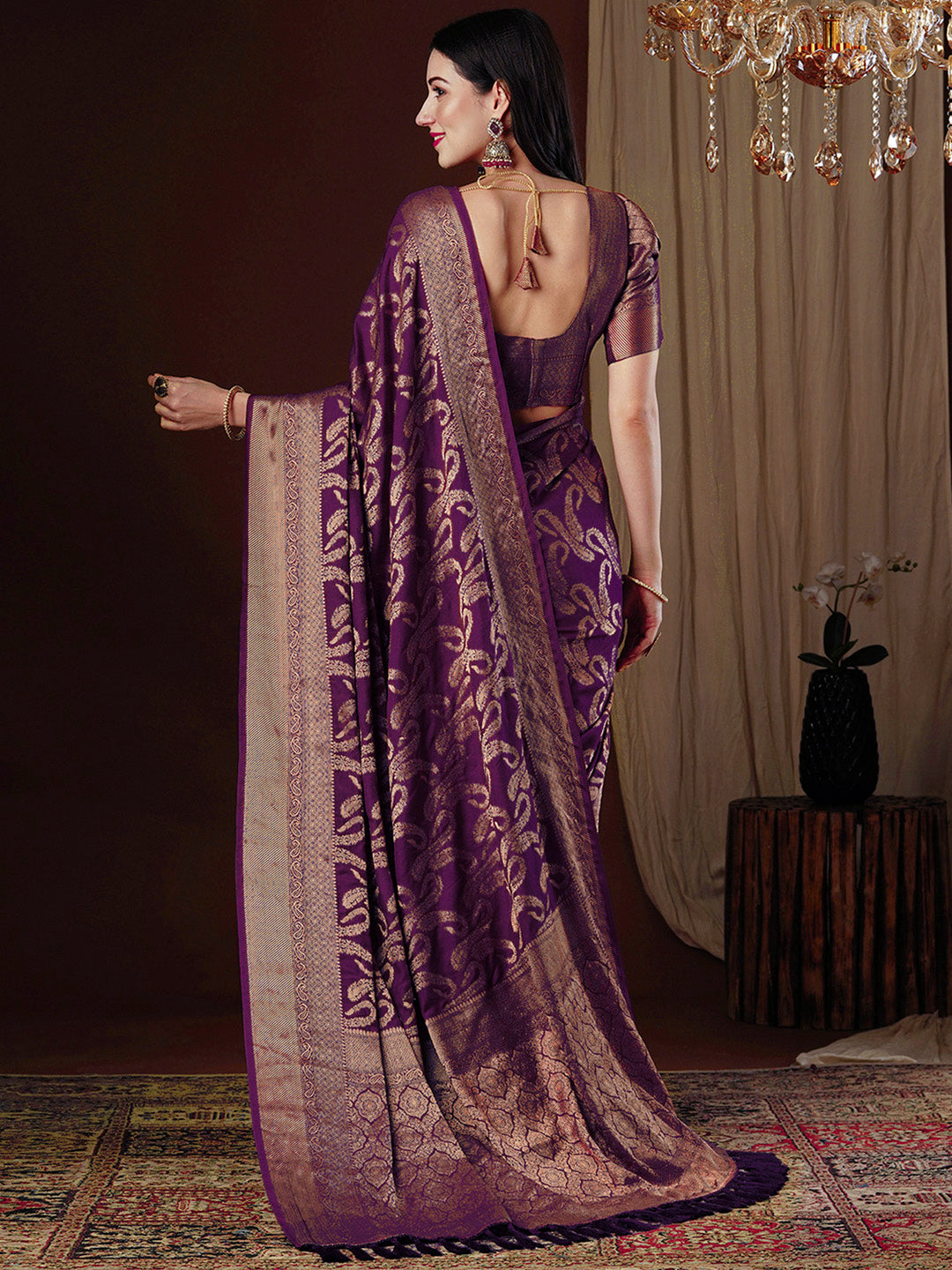 Women's Viscose Silk Magenta Woven Design Designer Saree With Blouse Piece