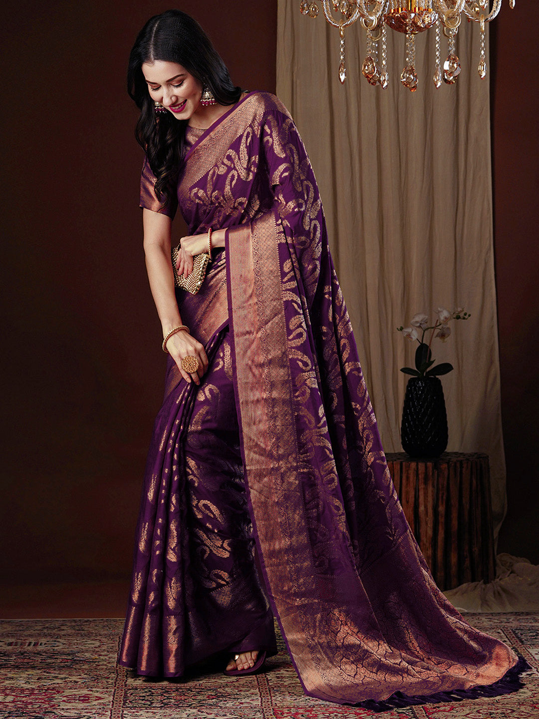 Women's Viscose Silk Magenta Woven Design Designer Saree With Blouse Piece