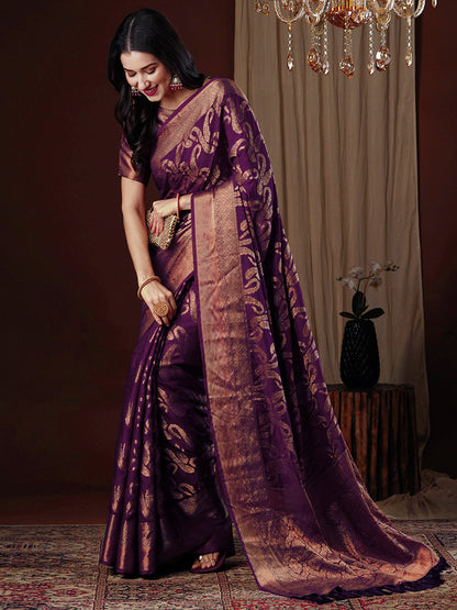 Women's Viscose Silk Magenta Woven Design Designer Saree With Blouse Piece