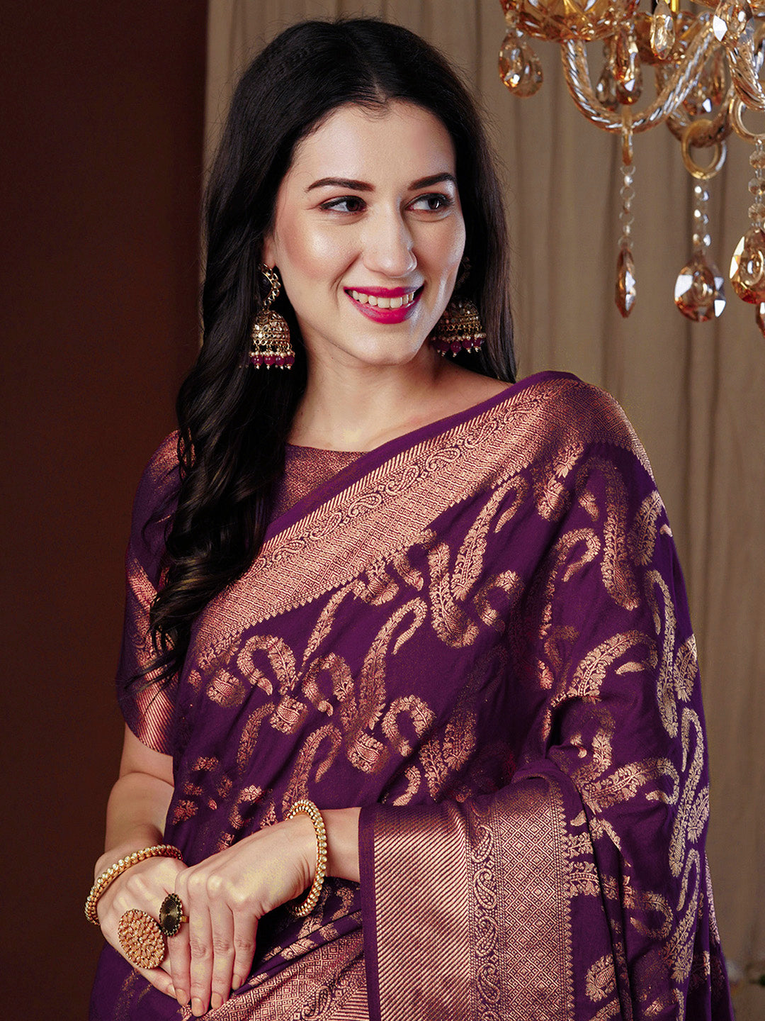 Women's Viscose Silk Magenta Woven Design Designer Saree With Blouse Piece