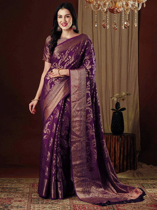 Women's Viscose Silk Magenta Woven Design Designer Saree With Blouse Piece
