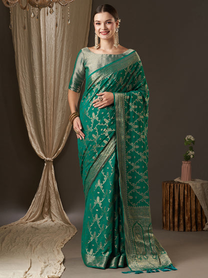 Women's Georgette Blue Woven Design Designer Saree With Blouse Piece