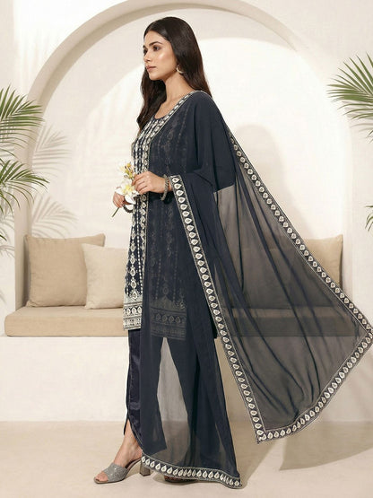 Dhiyona CH Women Ethnic Motifs Embroidered Regular Thread Work Kurta with Trousers & With Dupatta