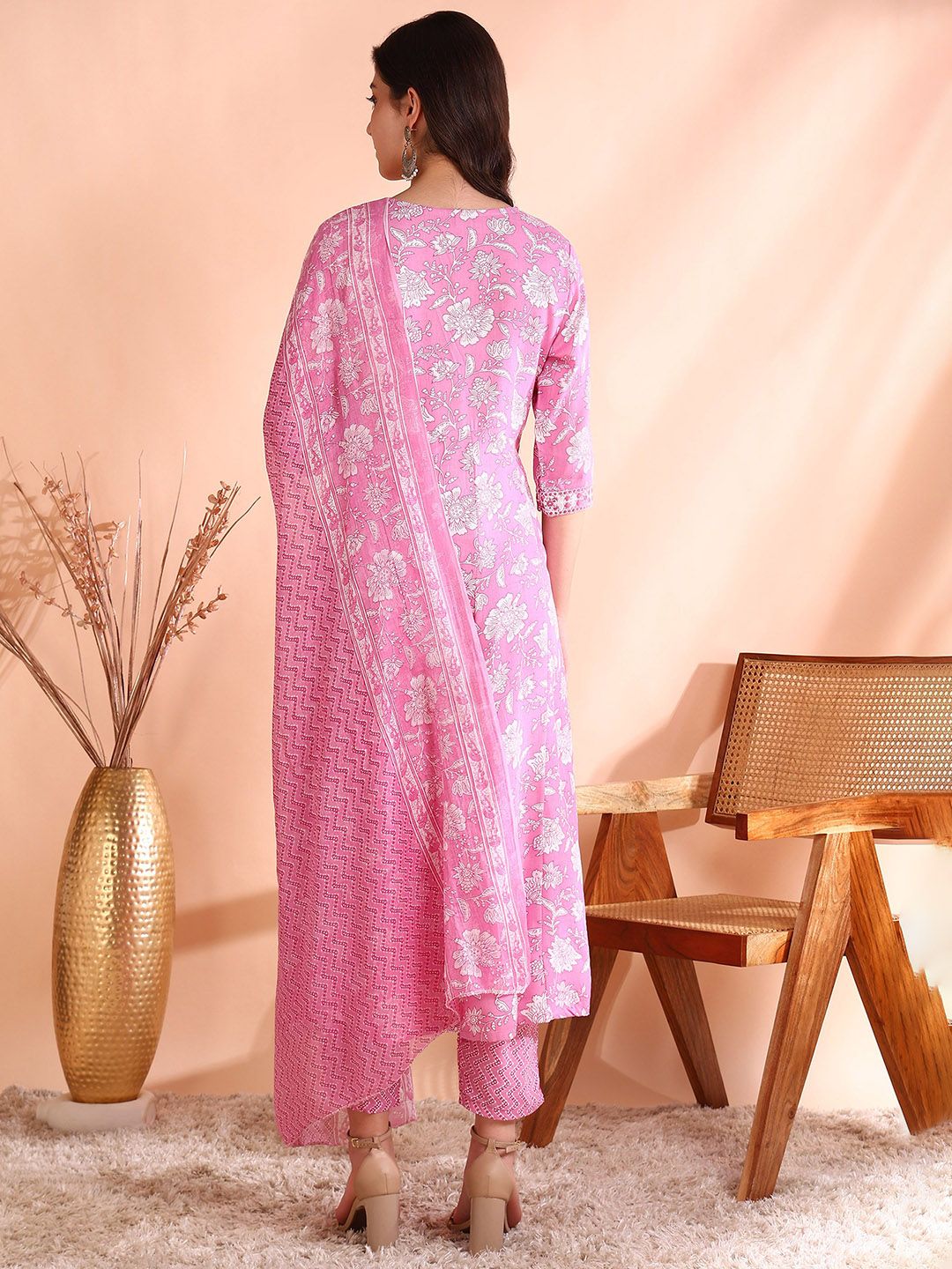 Dhiyona OD  Thread Work Pure Cotton Anarkali Kurta with Trousers & Dupatta