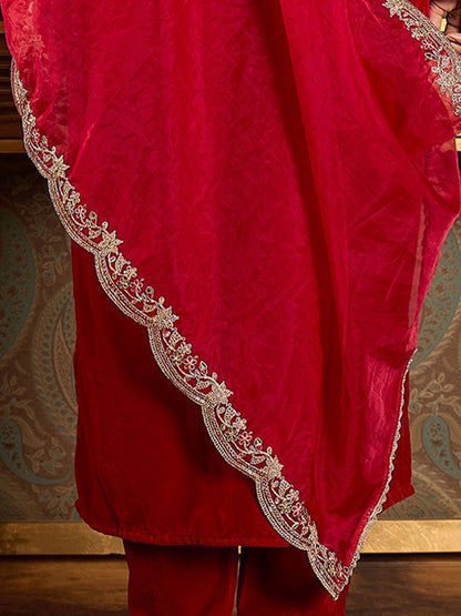 Ethnic motifs Embroidered Thread Work Straight Kurta with Trousers & Dupatta