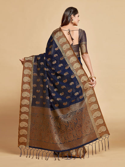 Dhiyona GR Women's Avantika Midnight Blue Zari Woven Design Chanderi Cotton Saree