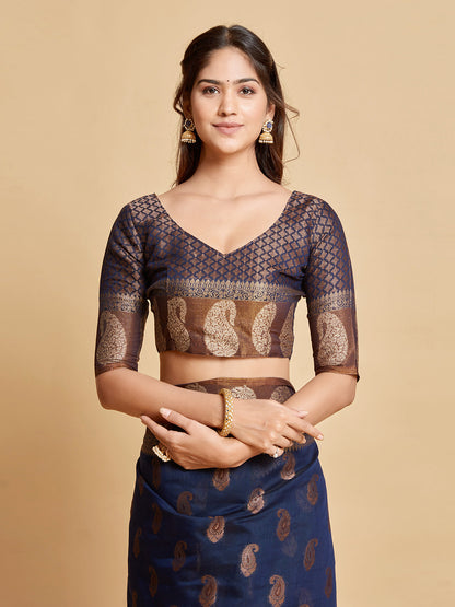 Dhiyona GR Women's Avantika Midnight Blue Zari Woven Design Chanderi Cotton Saree