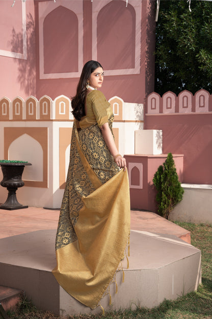 Dhiyona GR Women's Avika Brown Cotton Ikat Silk Saree