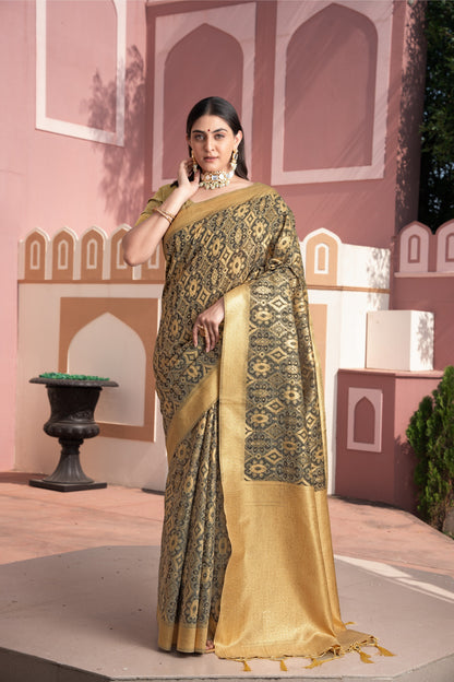 Dhiyona GR Women's Avika Brown Cotton Ikat Silk Saree