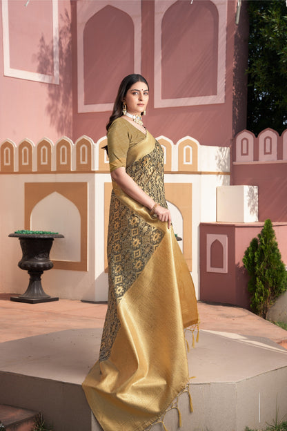 Dhiyona GR Women's Avika Brown Cotton Ikat Silk Saree