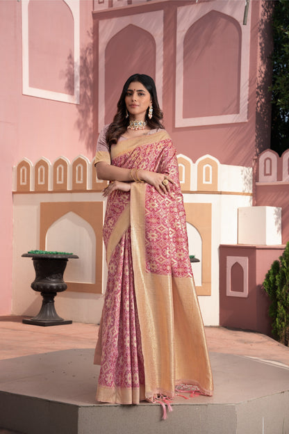 Dhiyona GR Women's Avika Pink Cotton Ikat Silk Saree