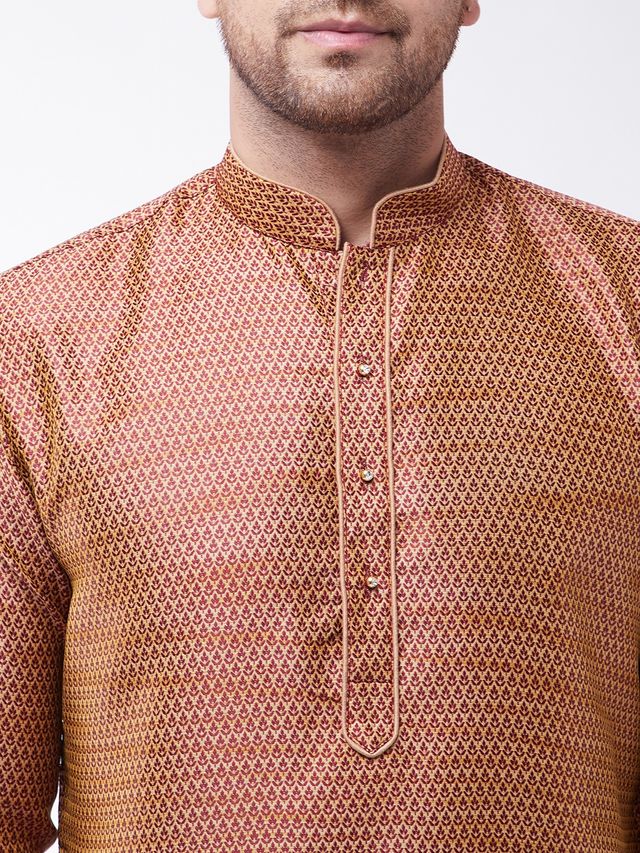 Men's Maroon Silk Blend Straight Kurta Pyjama Set