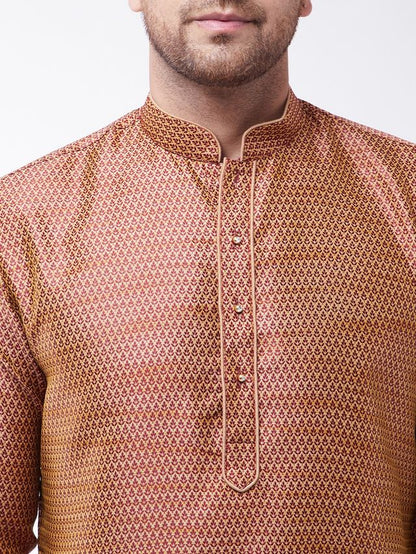 Men's Maroon Silk Blend Straight Kurta Pyjama Set