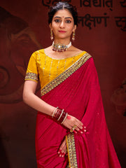 Women's Vichitra Silk Pink Embellished Designer Saree With Blouse Piece