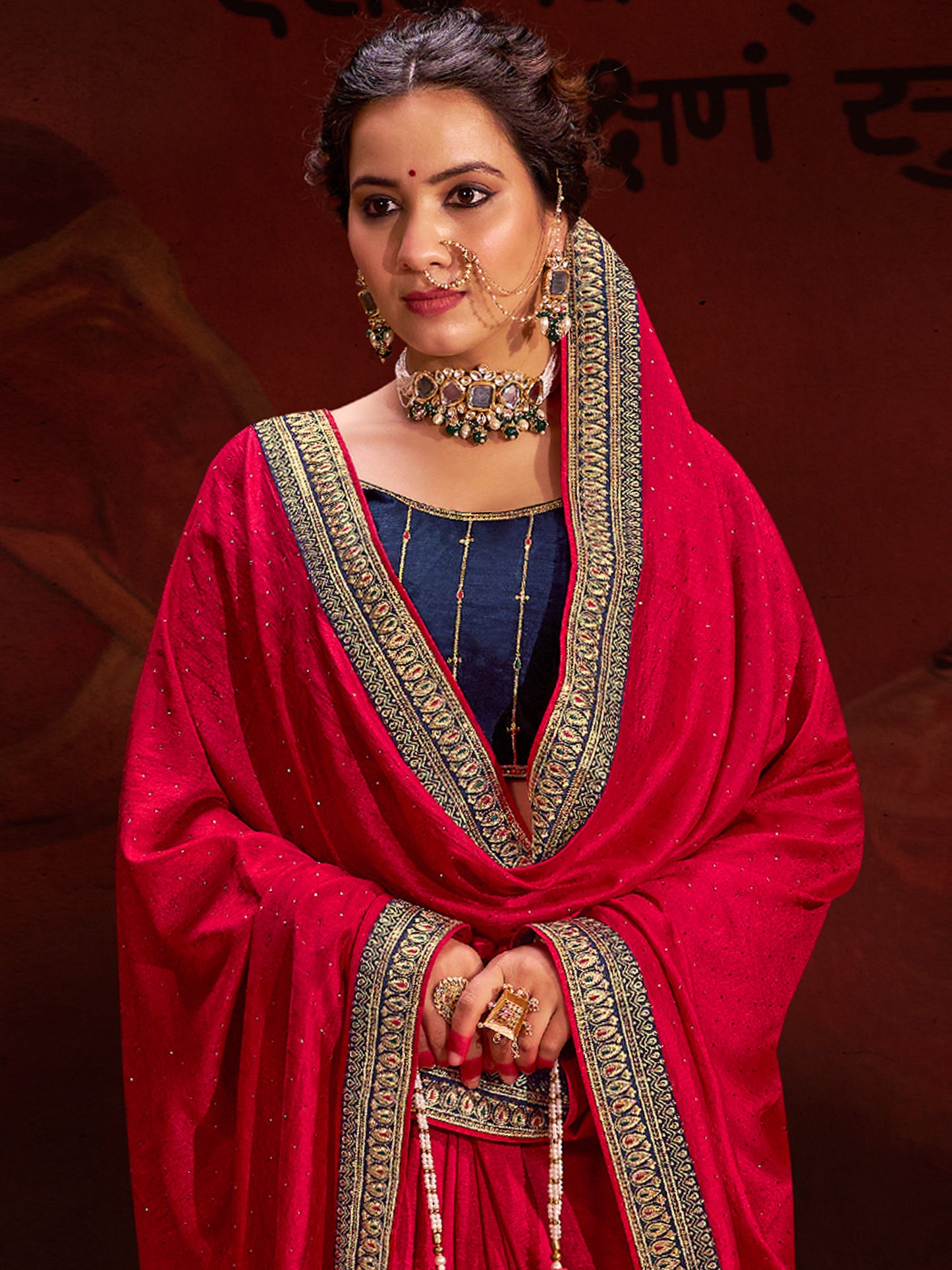 Women's Vichitra Silk Pink Embellished Designer Saree With Blouse Piece