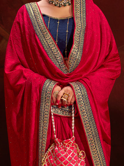 Women's Vichitra Silk Pink Embellished Designer Saree With Blouse Piece