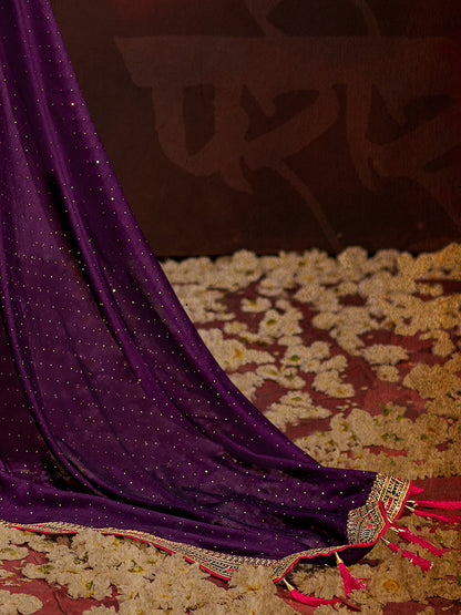 Women's Vichitra Silk Mauve Embellished Designer Saree With Blouse Piece