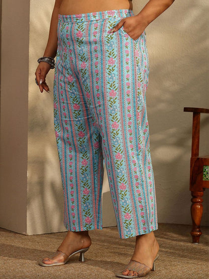 Dhiyona Women's Plus Size Floral Printed Kurta with Trousers & With Dupatta
