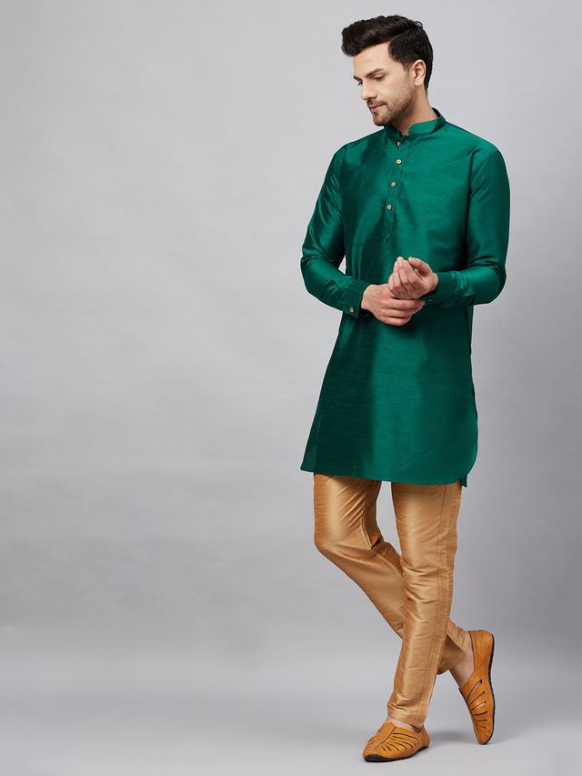 Men's Green Cotton Blend Pathani Kurta Pyjama Set