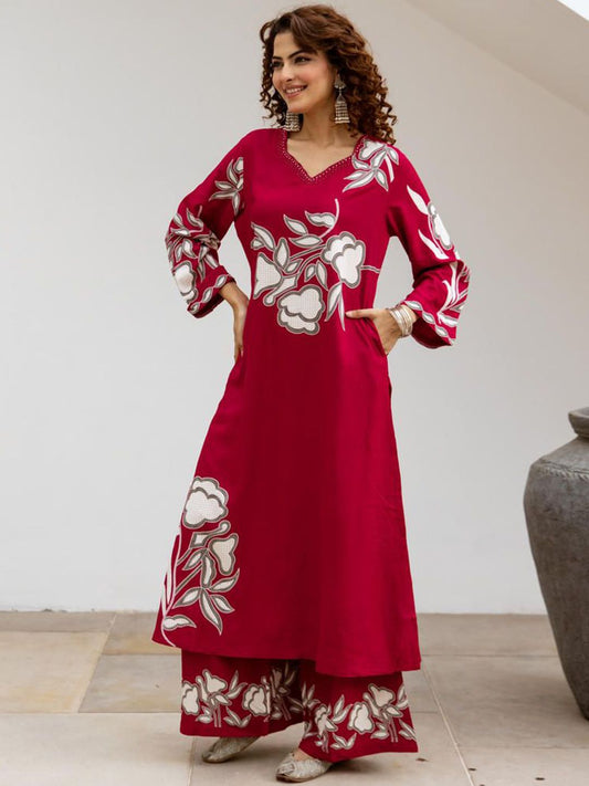 Dhiyona SN Women's Floral Embroidered Anarkali Kurta with Palazzo