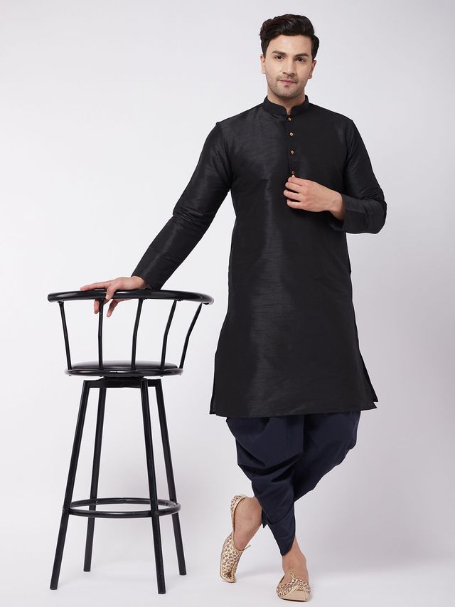 Men's Navy Blue Cotton Cotton Satin  Dhoti