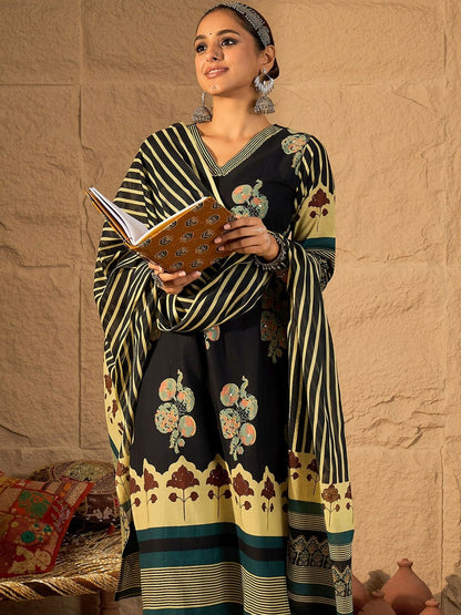 Women Ethnic Motifs Printed Regular Pure Cotton Kurta with Trousers & With Dupatta
