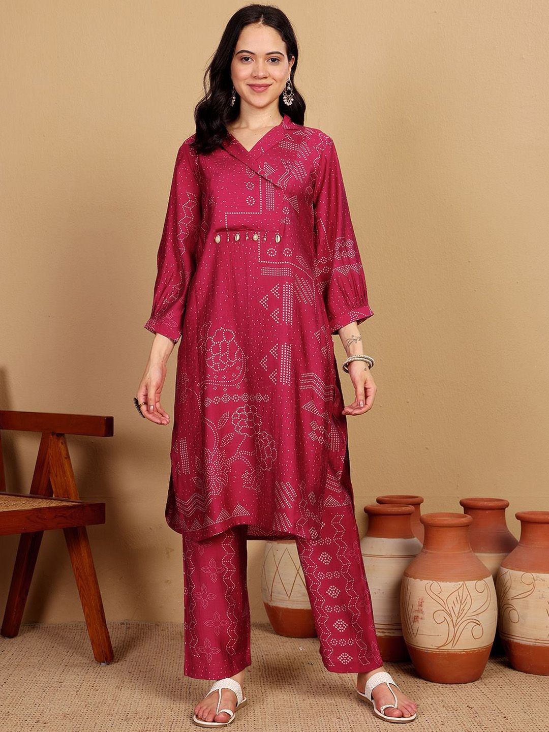 Dhiyona VA Women's Printed V-Neck Kurta with Trouser