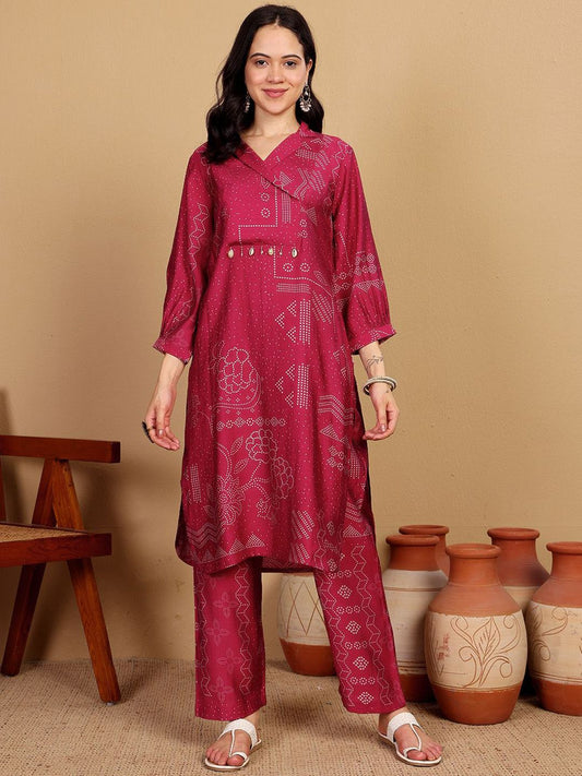 Dhiyona VA Women's Printed V-Neck Kurta with Trouser