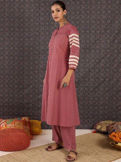 Dhiyona IE Printed Mandarin Collar Three-Quarter Sleeves Top With Trousers