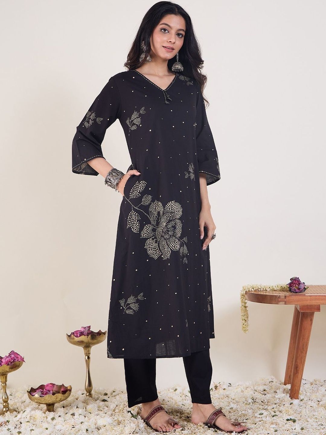 Floral Printed Pure Cotton Kurta With Trouser