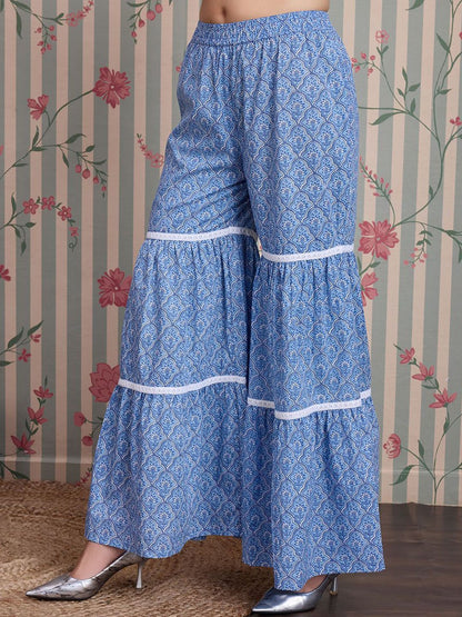 Dhiyona OD  Floral Printed Pure Cotton Straight Kurti with Sharara & With