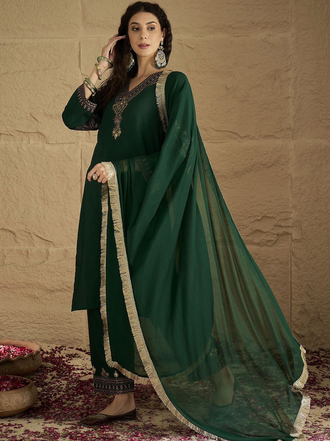 Dhiyona VA Women's Ethnic Motifs Printed Kurta with Trousers & Dupatta