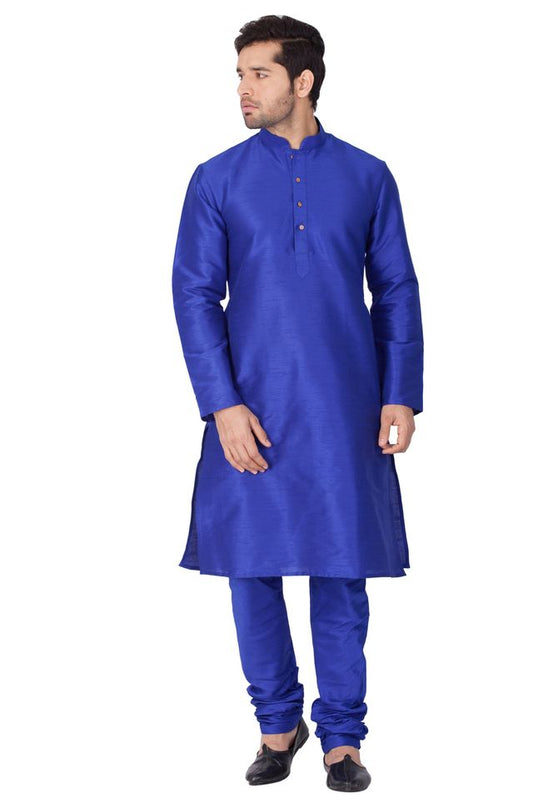 Men's Blue Silk Blend Straight Kurta Pyjama Set