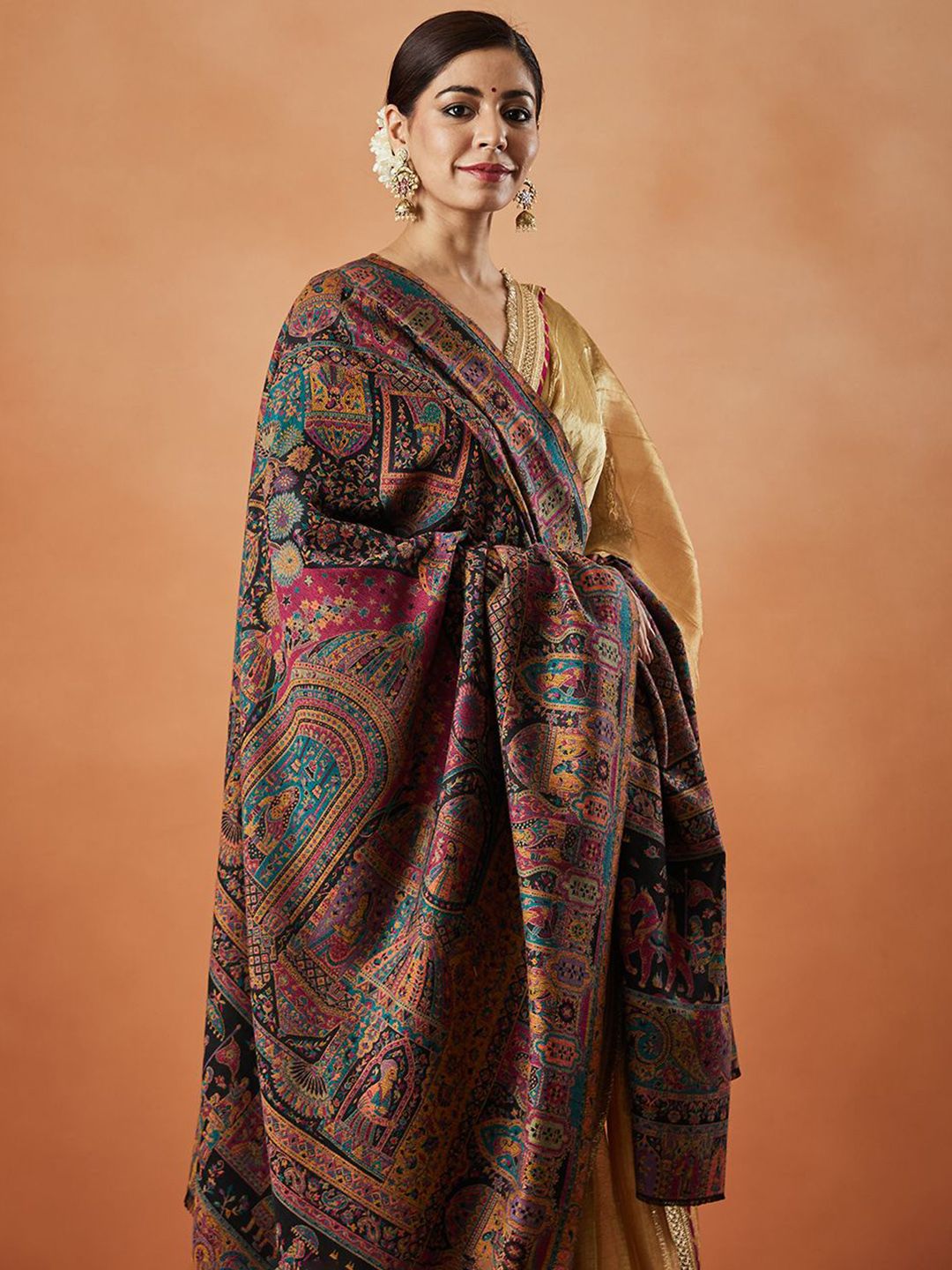 Dhiyona PA Shahi Mehfil Kaani Floral Woven Design Shawl