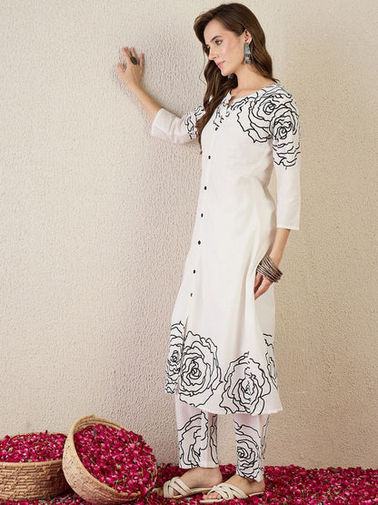 Women Ethnic Motifs Printed Regular Mirror Work Pure Cotton Kurta Trousers