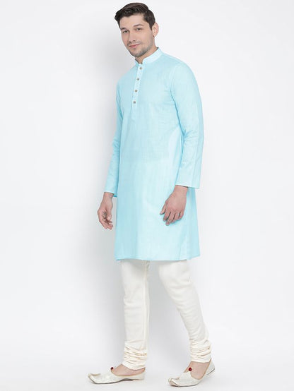 Men's Light Blue Cotton Linen Straight Kurta Pyjama Set