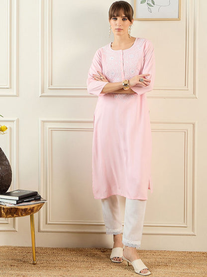 Dhiyona IE Women Floral Embroidered Thread Work Floral Kurta