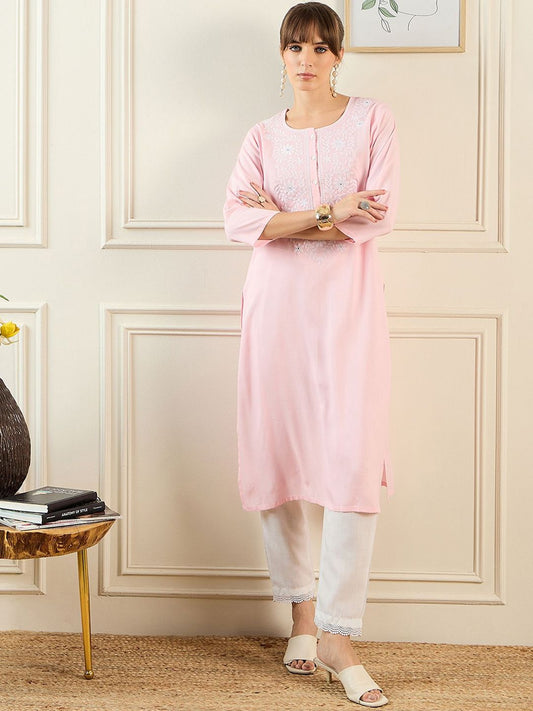 Dhiyona IE Women Floral Embroidered Thread Work Floral Kurta