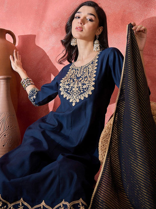 Dhiyona SN Women's Floral Embroidered Kurta with Trousers & Dupatta