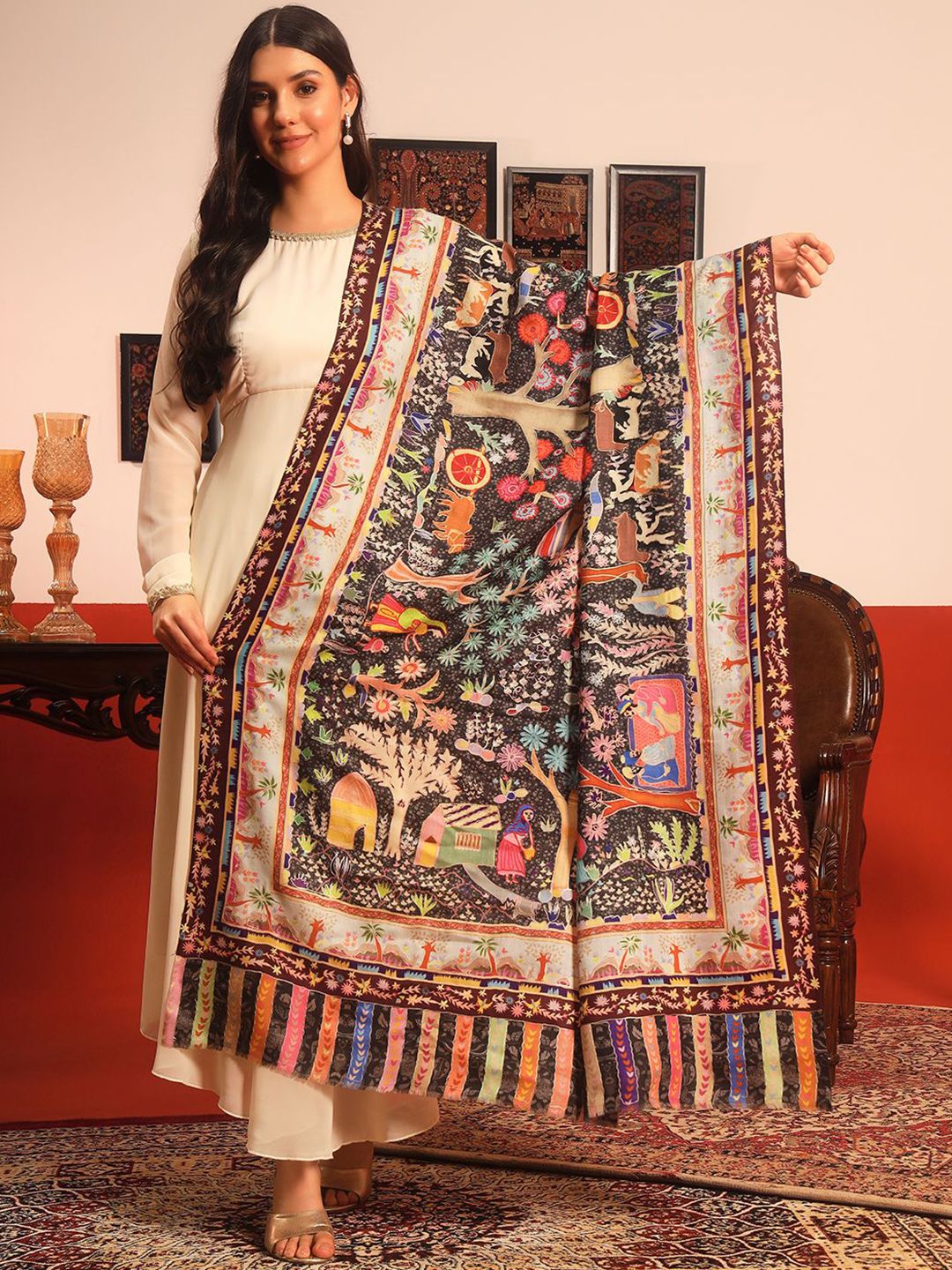 Dhiyona PA Tribal Embroidered Kalamkari Shawl