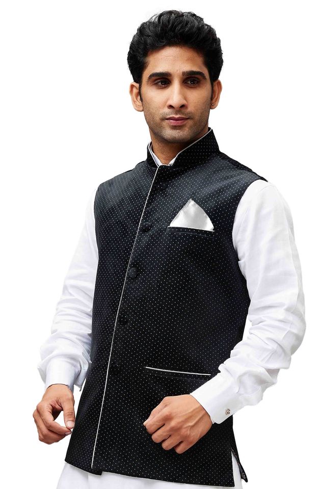 Men's Black Velvet Straight Nehru Jacket