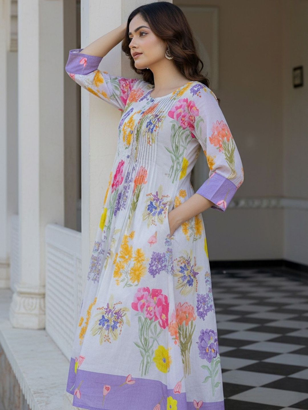 Floral Printed A-Line Pure Cotton Kurta With Trouser