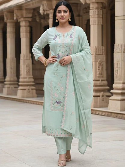 Women Ethnic Motifs Embroidered Regular Thread Work Pure Cotton Kurta Set