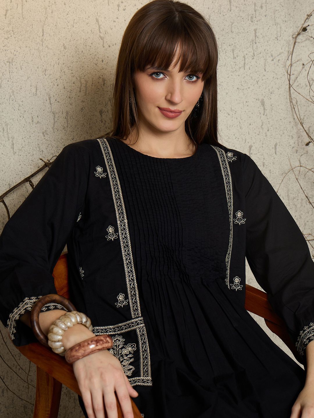 Women Ethnic Motifs Embroidered Pure Cotton A-Line Kurta with Pyjama